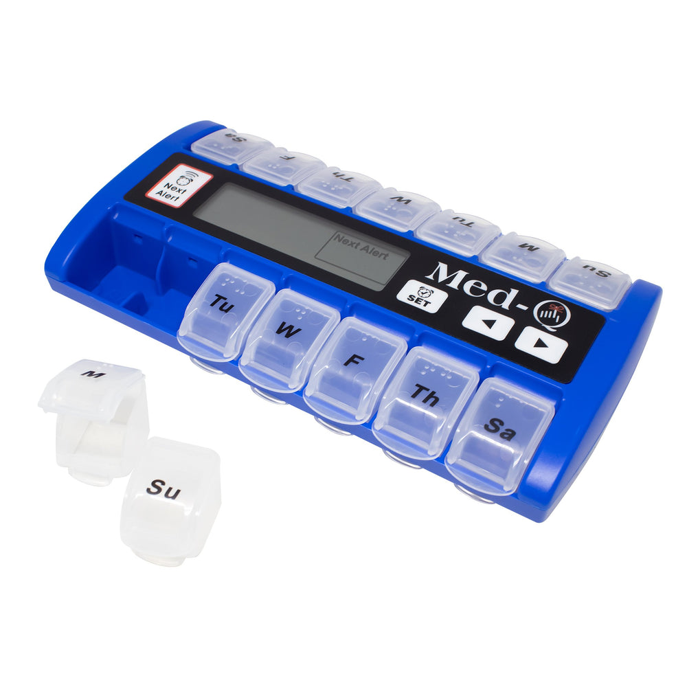MED-Q Digital Pill Box Organizer, 2 Beep Reminder, LED Alert, BLUE