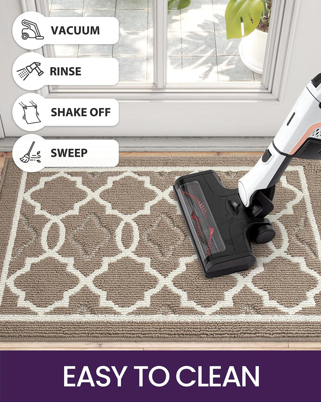 Door Mat, 32x20 Non-Slip Low-Profile Entrance Mats, Absorbent Washable Front Doormats for Back Door, High Traffic Areas, Brown