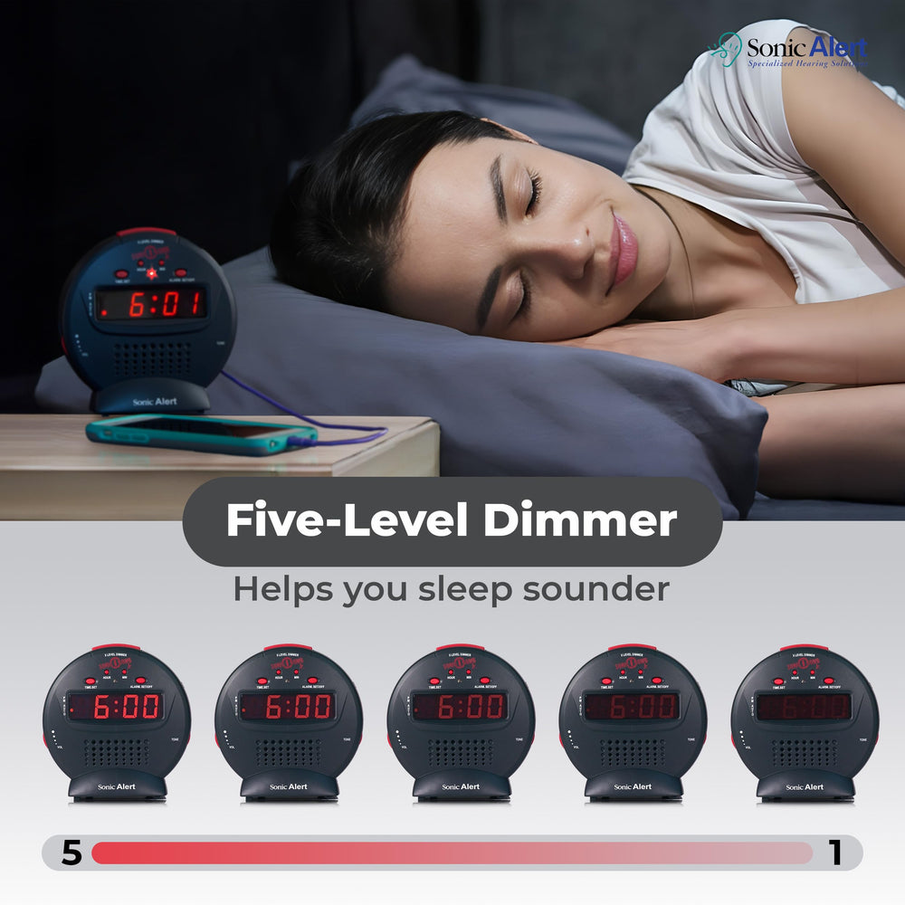 Small Digital Alarm Clock with Battery Backup, Snooze, Full Range Brightness Dimmer, Outlet Powered Compact Clock for Bedrooms, Desk, Bedside, Simple to Operate (Black)