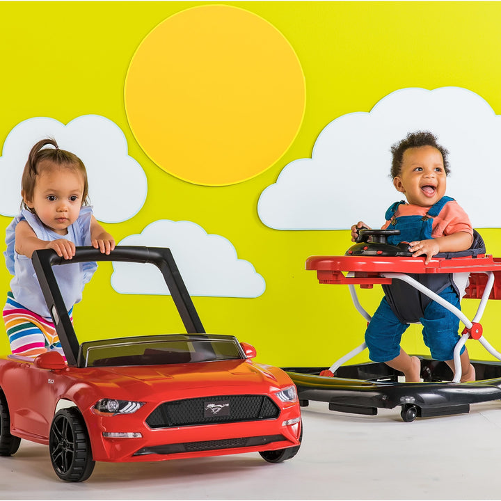 Bright Starts Ford Mustang 4-in-1 Red Baby Activity Center & Push Walker with Removable Interactive Steering Wheel -Toy, 6 Months and up