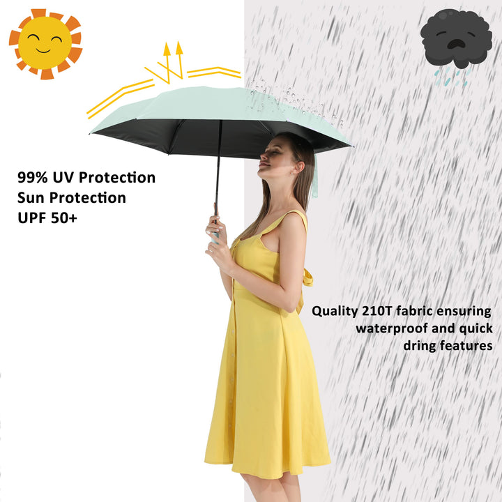 Small Travel Umbrella for Rain and Sun Protection, 42 Inch Arc Canopy, Windproof and Compact