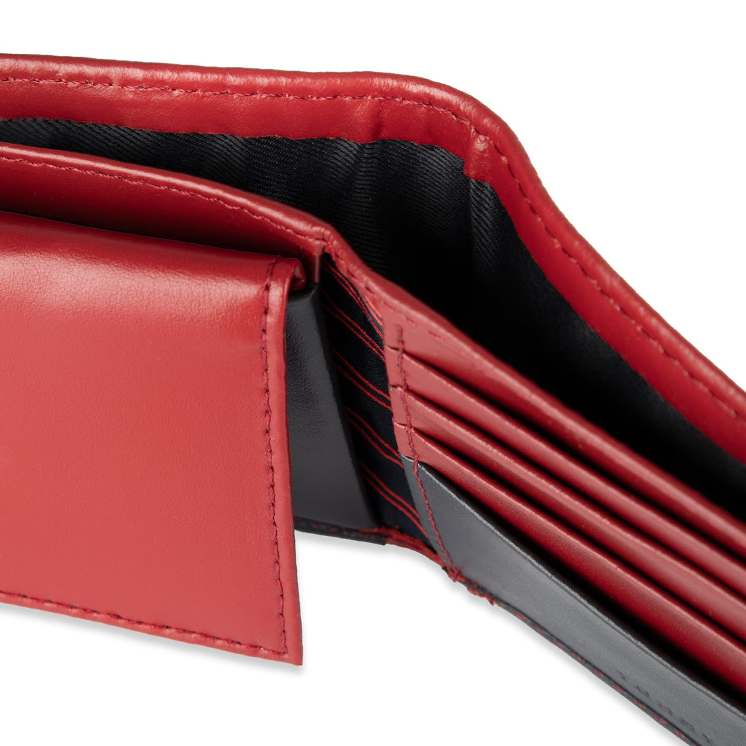 Men&#39;s Leather Wallet - RFID Blocking Slim Thin Bifold with Removable Card Holder and Gift Box, Red/Navy