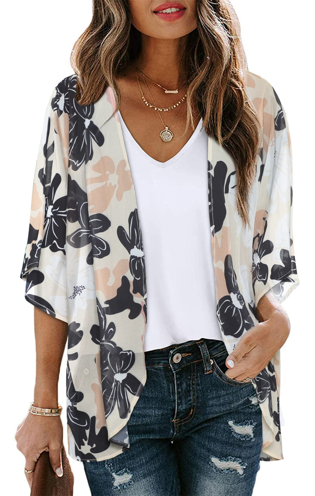 Women Kimono Cardigan Sheer Beach Coverups Chiffon Loos