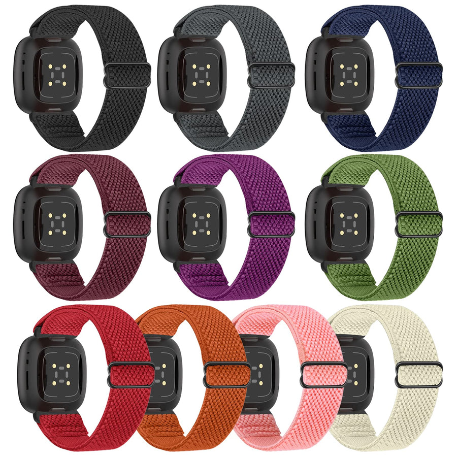 Enkic 10 Pack Elastic Nylon Bands Compatible with Fitbit Versa 4 Bands/Fitbit Sense 2 Bands/Fitbit Versa 3/Fitbit Sense Bands for Women Men, Adjustable Stretchy Straps Replacement Sport Loop Wristband