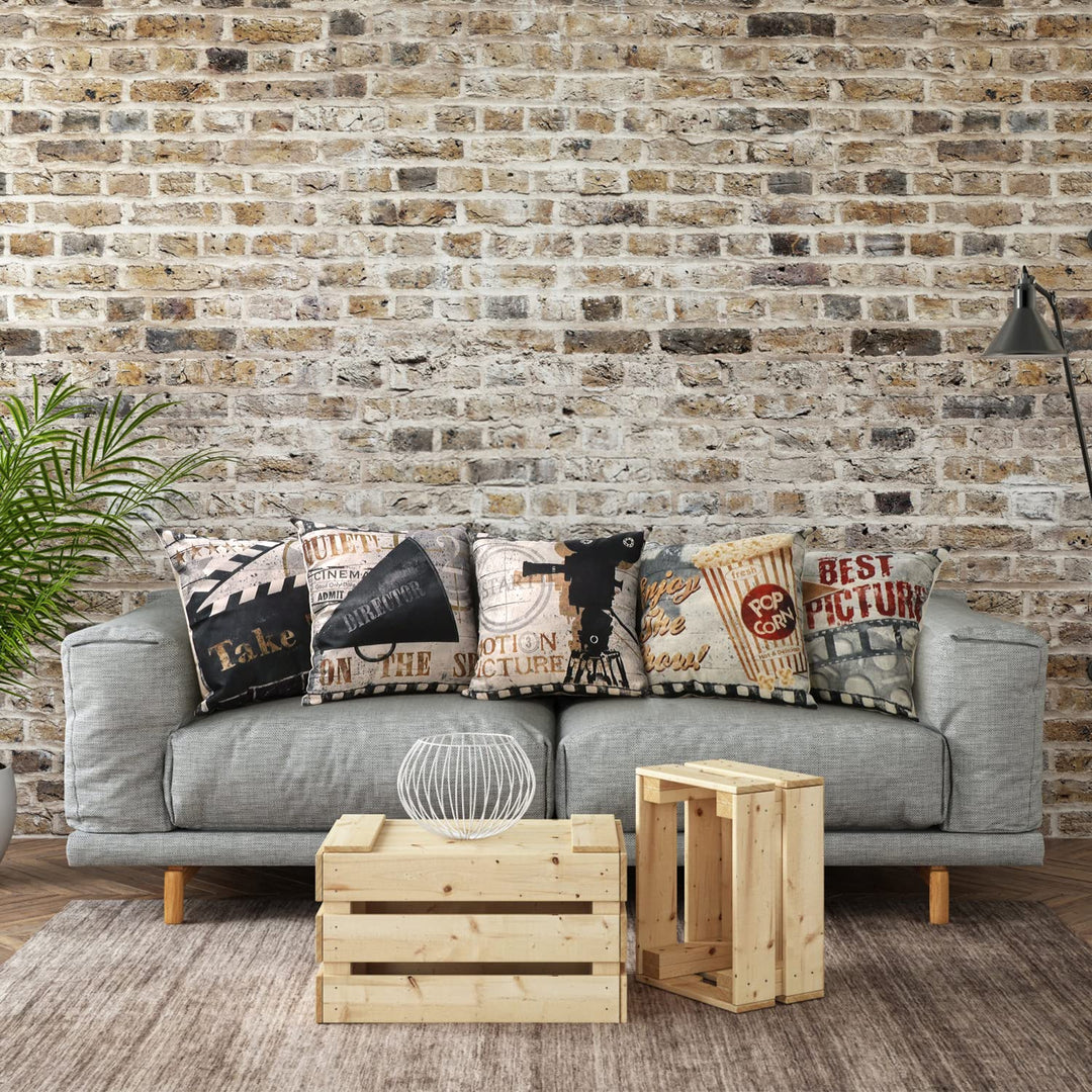 6 Pack Abstract Cartoon Flower Pillow Cases,Cotton Linen Decorative Cushion Cover (Movie Theater)