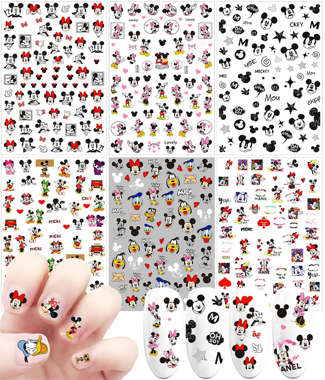 Cartoon Nail Art Stickers Decals 3D Nail Art Supplies Designer Nail Stickers Cute Nail Art Adhesive Decals Accessories DIY Nail Design for Women Kids Girls Manicure Decorations 6 Sheets