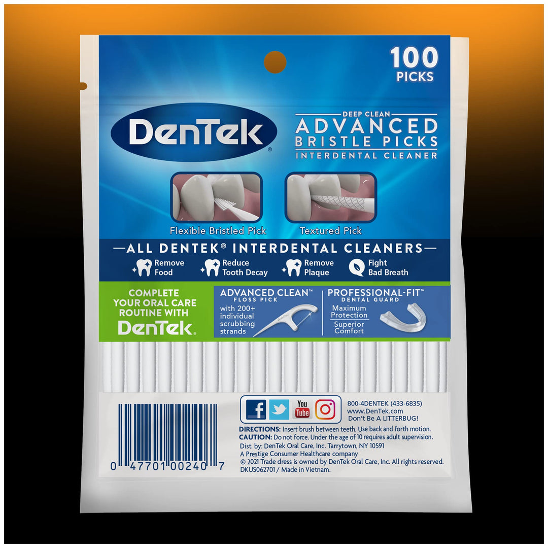 Dentek Dental Picks (Textured & Bristled for deep clean) with Fresh Mint, 100 counts