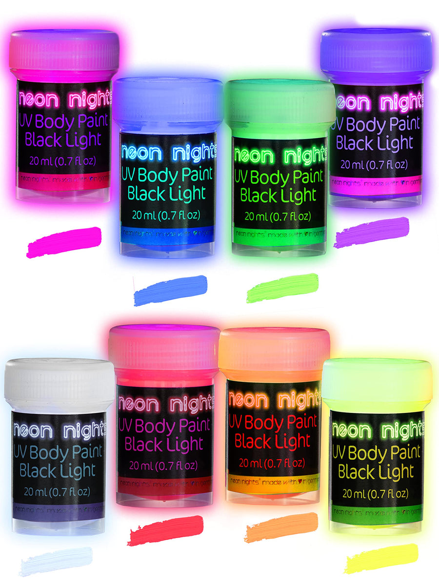8 x UV Body Paint Black Light Make-Up Bodypainting Neon Blacklight Bodypaint Face Paints
