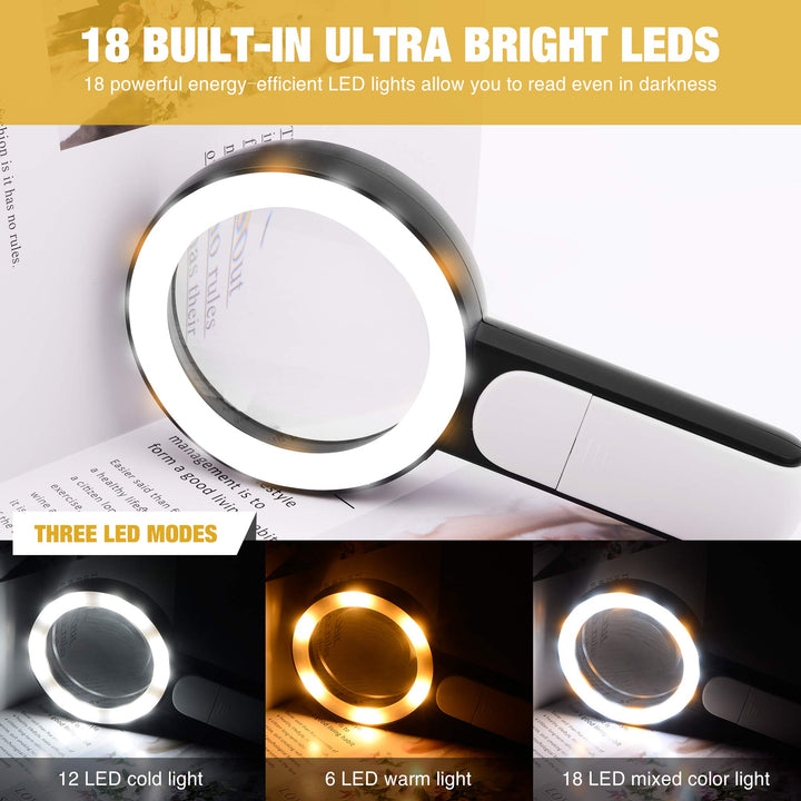 JMH Magnifying Glass with Light, 30X Handheld Large 18L