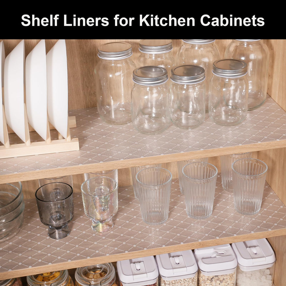 Shelf Liner – Premium Cabinet Liner for Kitchen – Non-Adhesive Shelf Liners for Kitchen Cabinets – Waterproof Shelf Paper with Modern Pattern – Durable EVA Cabinet Liners