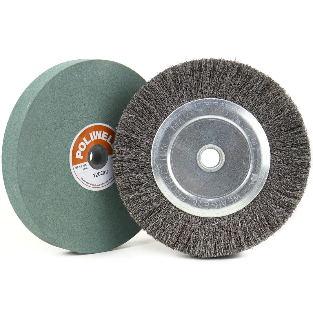 6 Inch Bench Grinder Grinding Wheel &amp; Wire Wheel Brush with 1/2&#39;&#39; Arbor, 120 Grit Silicon Carbide Bench Grinding Wheel for Bench Grinder,for Drill Bits, Blades and Knifes Cleaning Polishing Sharpening