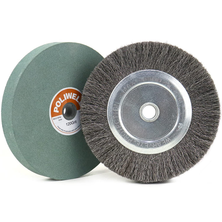 6 Inch Bench Grinder Grinding Wheel &amp; Wire Wheel Brush with 1/2&#39;&#39; Arbor, 120 Grit Silicon Carbide Bench Grinding Wheel for Bench Grinder,for Drill Bits, Blades and Knifes Cleaning Polishing Sharpening