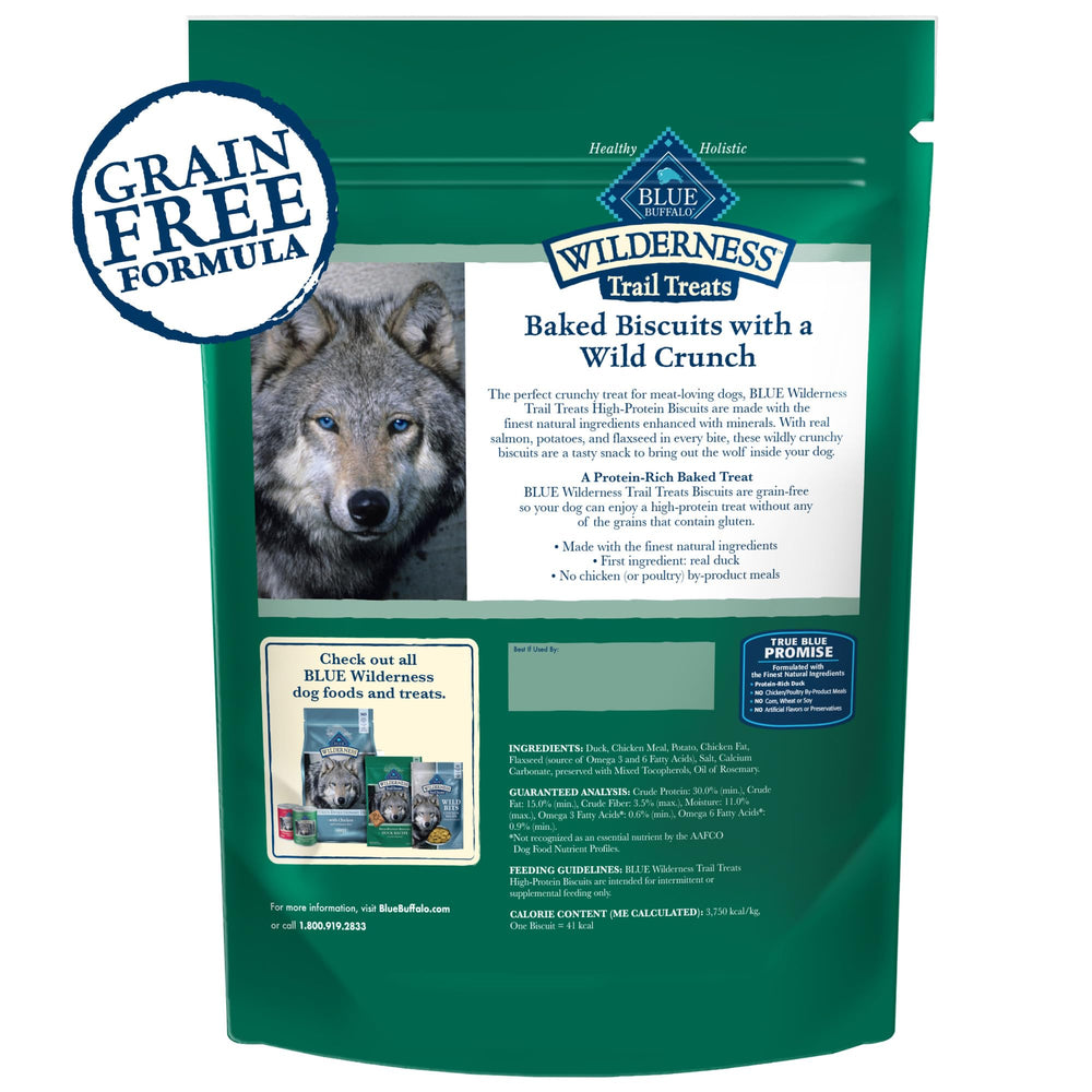 Wilderness Trail Treats High Protein Grain Free Dog Biscuits Crunchy Dog Treats, Duck Recipe, 10-oz Bag