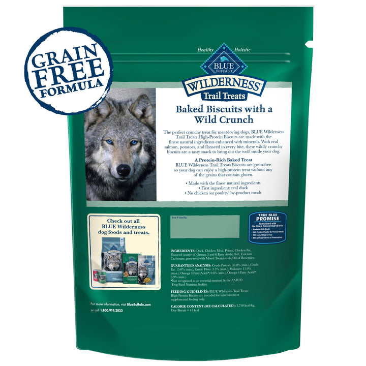 Wilderness Trail Treats High Protein Grain Free Dog Biscuits Crunchy Dog Treats, Duck Recipe, 10-oz Bag