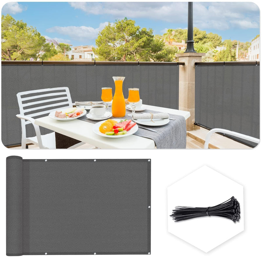 3'x16' Dark Grey Balcony Privacy Screen Fence Windscreen Cover Fabric Shade Netting Mesh Cloth with Grommets UV Protection for Patio, Backyard, Porch, Railing Shield 90% (We Make Custom Sizes)