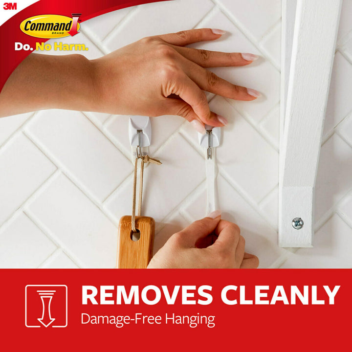 Small Wire Toggle Hooks, Damage Free Hanging Wall Hooks with Adhesive Strips, No Tools Wall Hooks for Hanging Organizational Items in Living Spaces, 28 White Hooks and 32 Strips