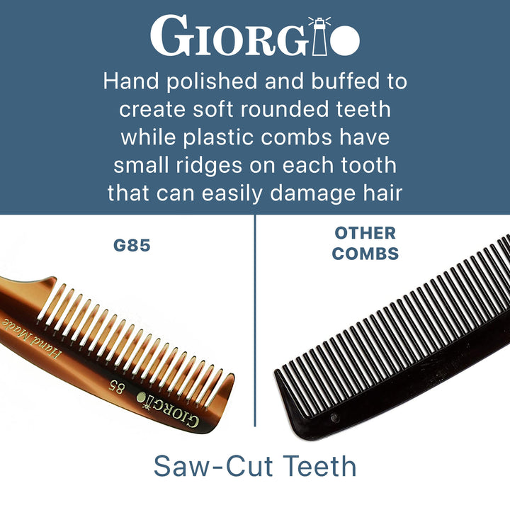 Giorgio G85 4 ¾ in 120mm, Small Men’s Fine Tooth pocket Beard &amp; Mustache Comb for Facial hair Grooming. Hand-Made of Cellulose, saw-cut. Perfect man moustache comb. (Tortoise)