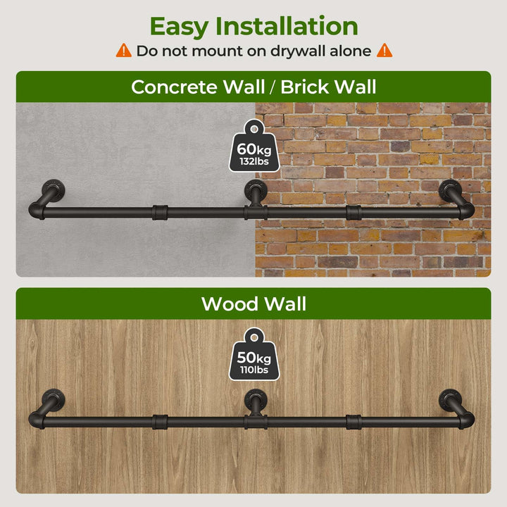 GREENSTELL Wall Mounted Clothes Rack, 69.5in Industrial