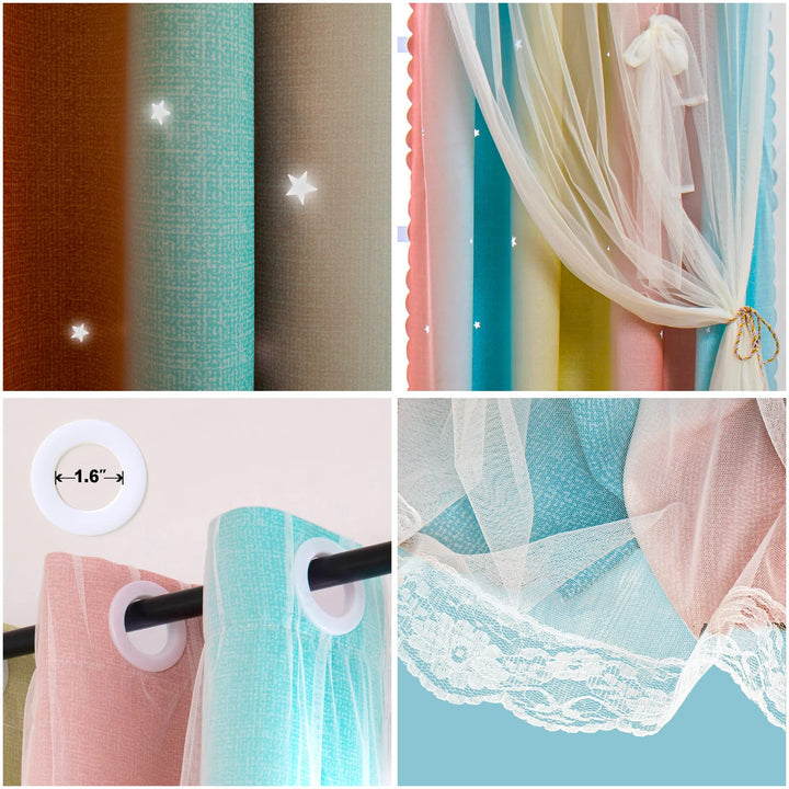 Curtains for Girls Bedroom Kids Curtains Rainbow Curtains Girls Curtains Star Curtains Princess Room Decor for Daughter Bedroom Window