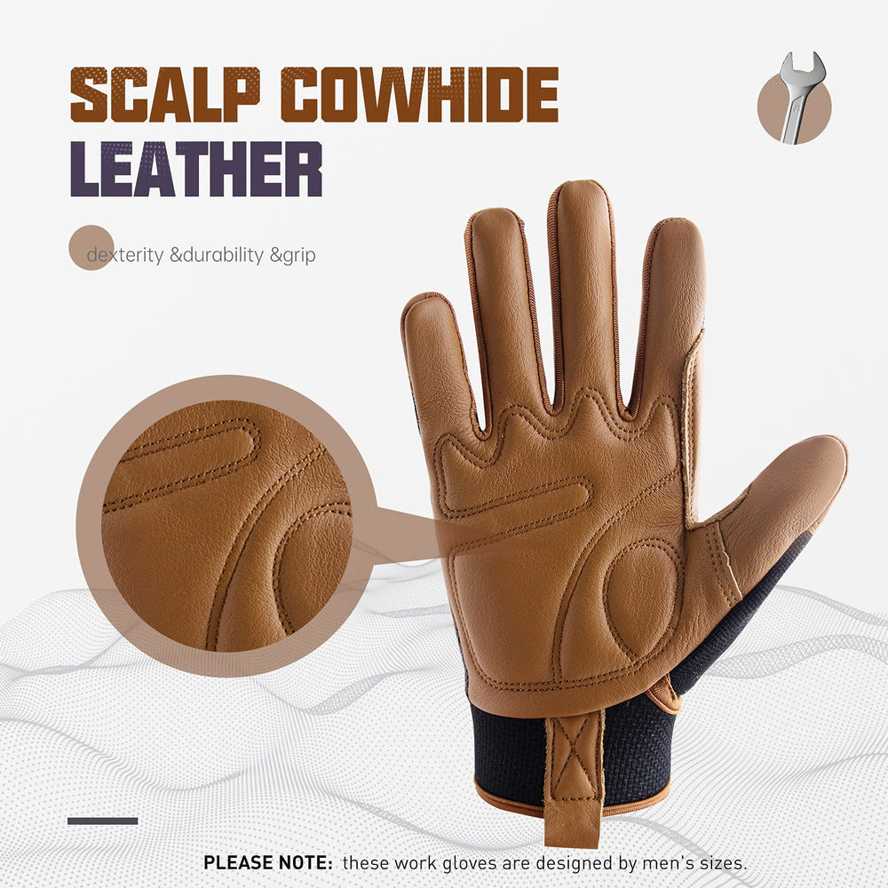 HANDLANDY Leather Work Gloves Mens & Women, Utility