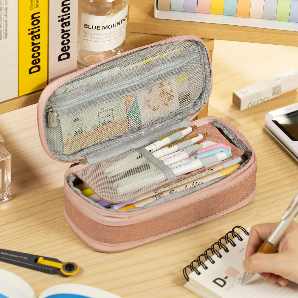 Big Capacity Pencil Case Large Pencil Pouch Stationery Pen Bag for Teen Girls-Deep Pink