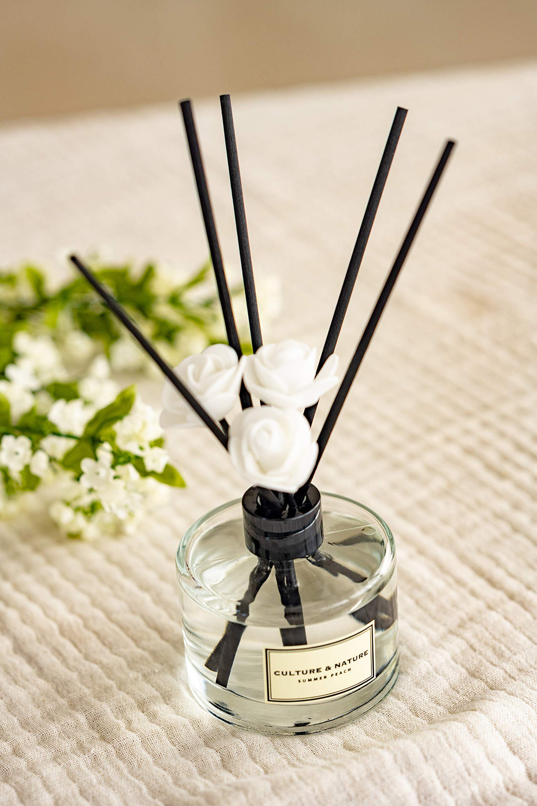 CULTURE &amp; NATURE Reed Diffuser Set 6.7oz (200ml) Summer Peach Scented Diffuser with Sticks Home Fragrance Reed Diffuser for Bathroom Shelf Decor