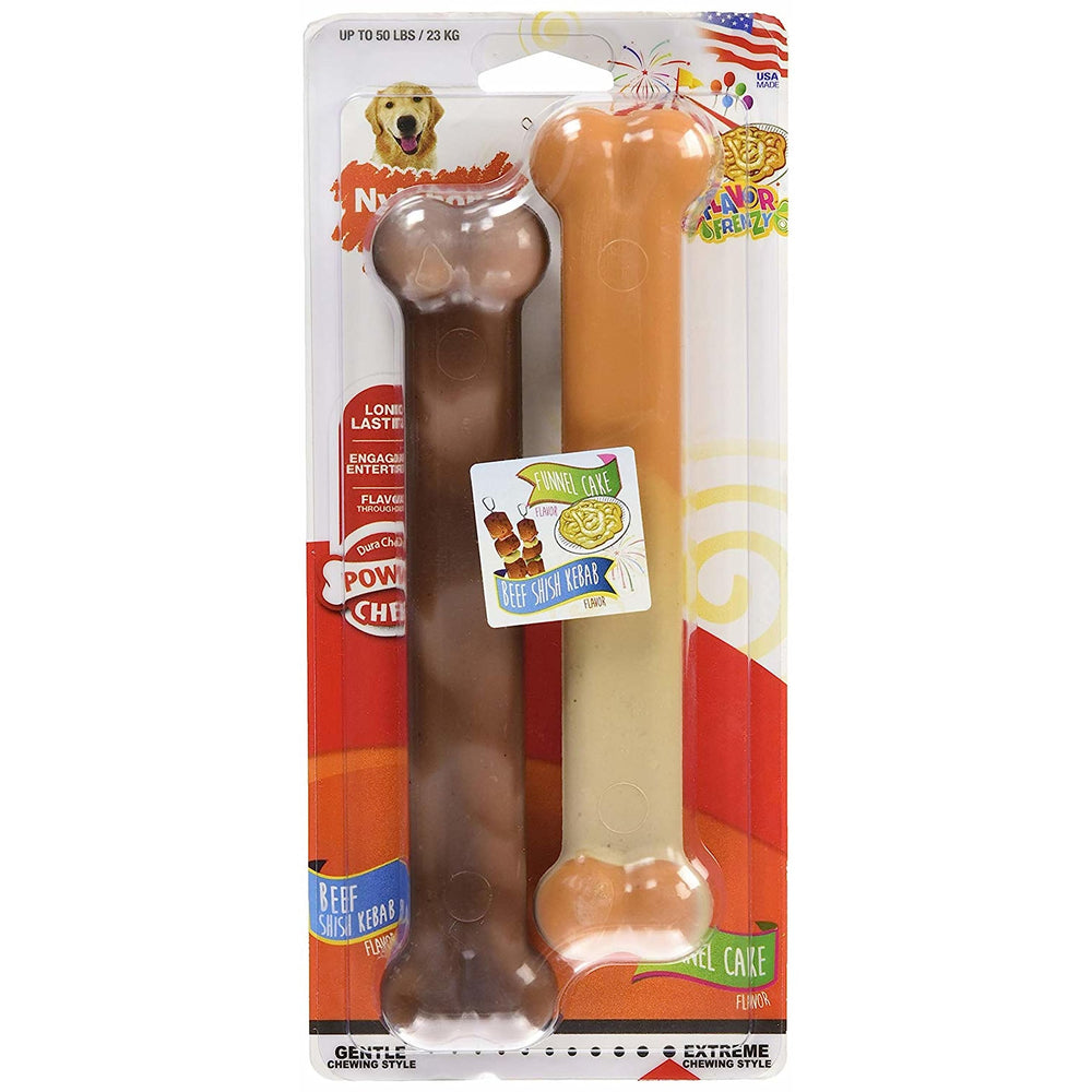 Original Bone Power Chew Toy for Dogs, Durable Dog Toys for Aggressive Chewers, Flavor Frenzy Funnel Cake & Shish Kabob Flavor, Large - Up to 50 lbs, 2 Pack