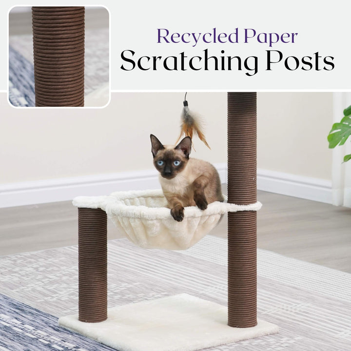 Nirvana 3-Level Kitten Tree with Plush Perch, Soft Hammock, and Paper Rope Scratching Posts, Minimalist Cat Furniture for Climbing, Scratching &amp; Resting, Ideal for Kittens &amp; Small Cats, Beige