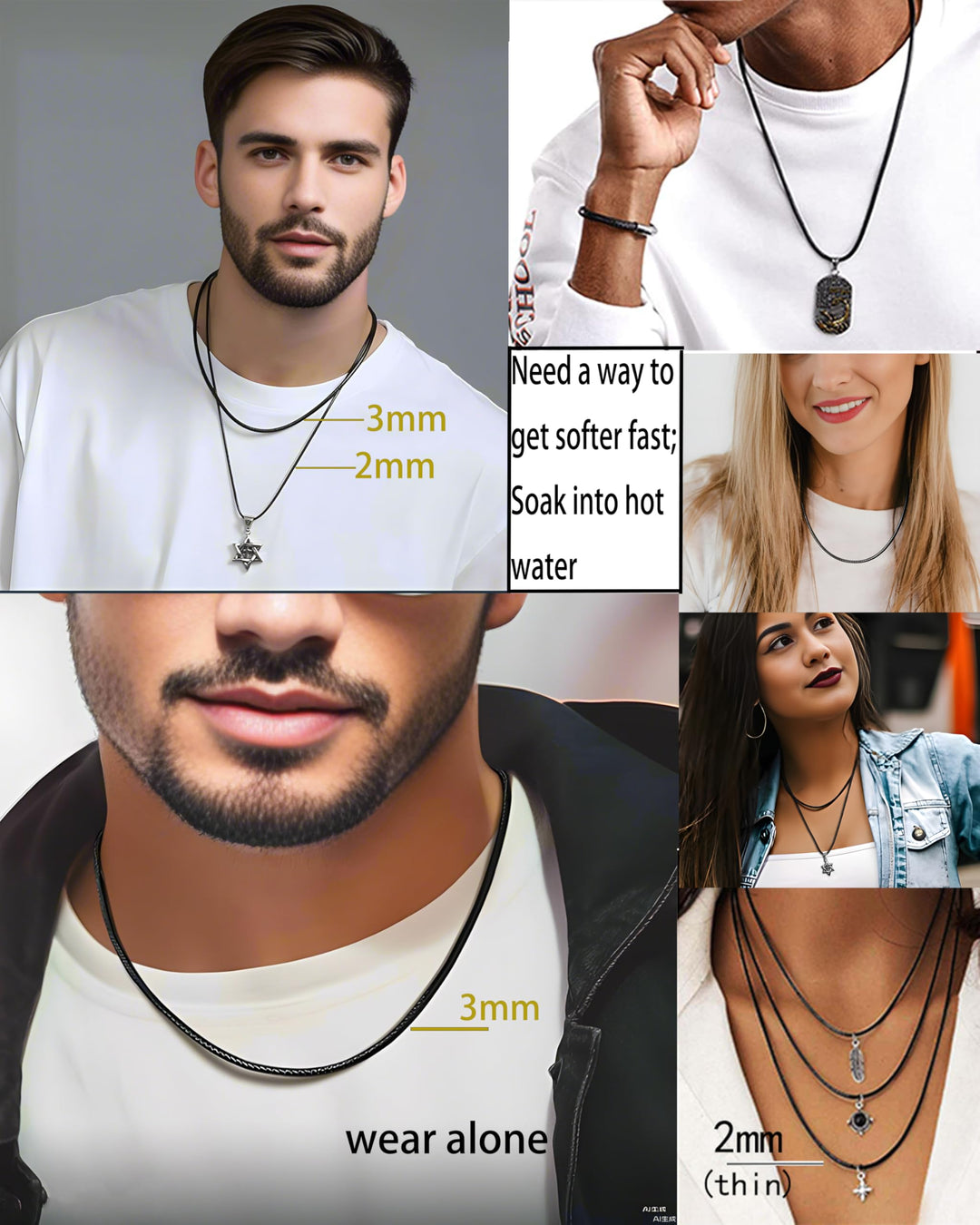 IOYYIO Flexible Durable Leather Necklace cord for Men W