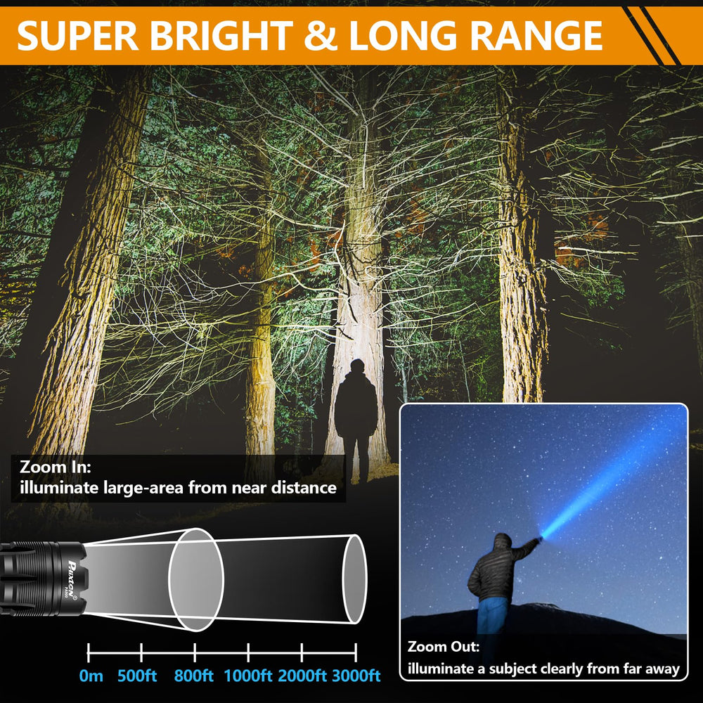 Flashlights Rechargeable LED High Lumens, Powerful 900,000 Lumen Flashlight, High Power Heavy Duty Red & White Flash Lights, Double Source, for Men Gift Emergency Hiking Work