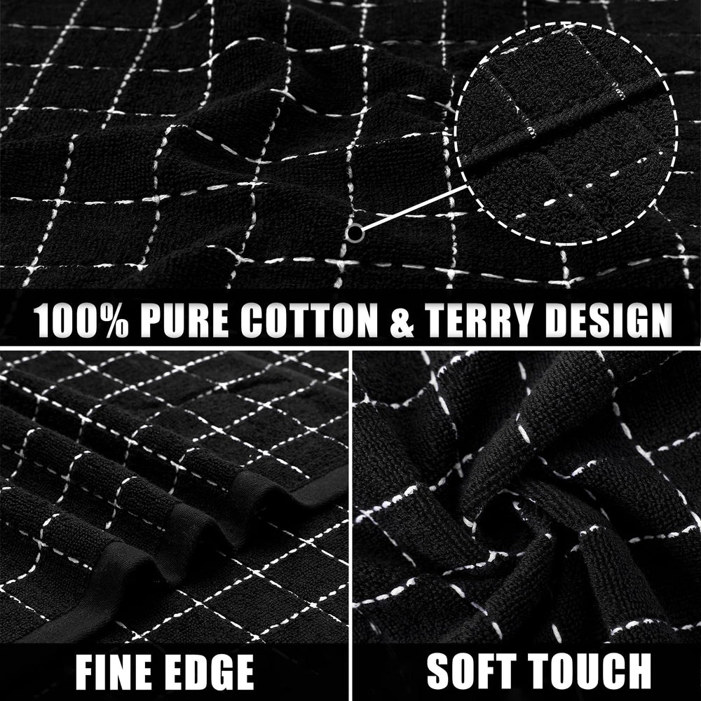100% Cotton Terry Kitchen Towels, 16 x26 Inches, Super Soft and Absorbent Dish Towels for Kitchen, Checkered Designed Hand Towels for Kitchen, 4 Pack, Dark Grey