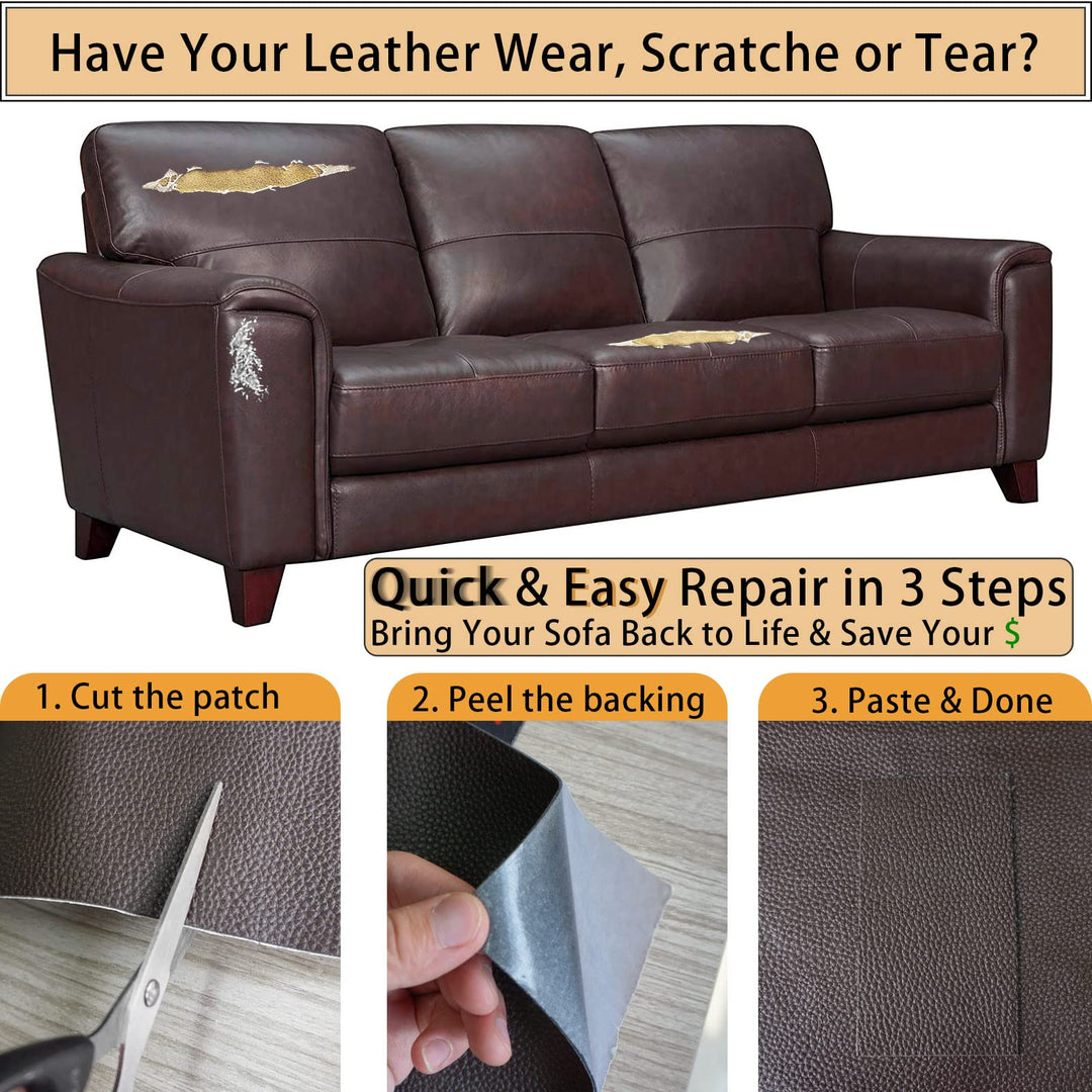Leather Repair Patch, Leather Tape, Self-Adhesive Leather Patches for Couch, Sofa, Furniture, Car Seat, Jacket | No Heat Required Leather Patch 3 x 62 inch -Dark Brown