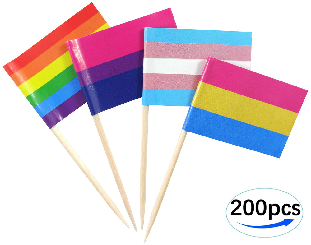 Rainbow Gay Pride Toothpick Flag LGBT Mini Small Transgender Trans Pride Flag Pan Bi Cupcake Topper Flags, 4 kinds, 200 pcs