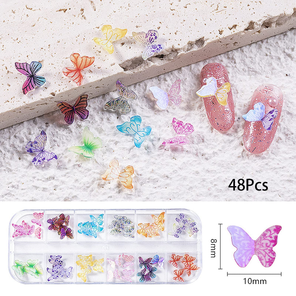 48Pcs 3D Butterfly Acrylic Nail Charms Colorful Fashion Butterfly 3D Nail Art Charms for Nail Art DIY Decoration & Crafting Designs