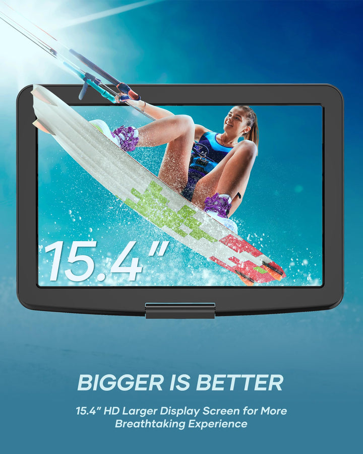 17.9 Portable DVD/CD Player with 15.4 Large Swivel HD Screen, 6 Hours 5000mAH Rechargeable Battery, Support USB/SD Card/Sync TV, Regions F r e e, Car Charger, Remote Control for Kids, Blue