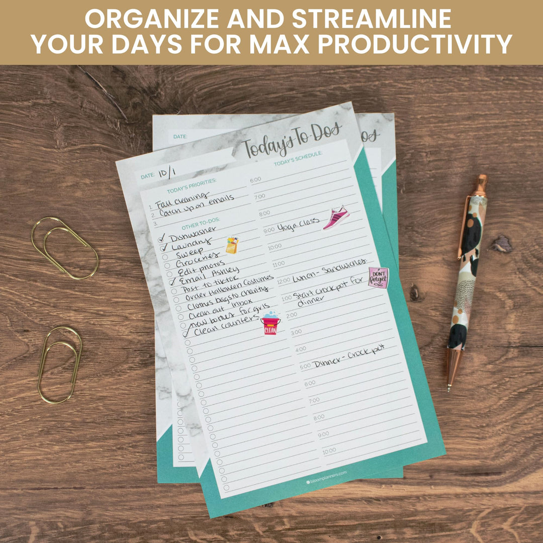 Undated Daily Timed to-Do List Pad - Tear Off Planning Sheets - 6 x 9 - Color Blocking Marble