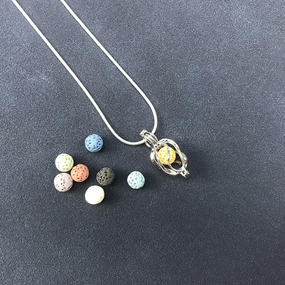 Essential Oil Diffuser Necklace Twisted Ball Aromatherapy Locket Pendant with 8 Lava Stone Balls 0.24&#39;
