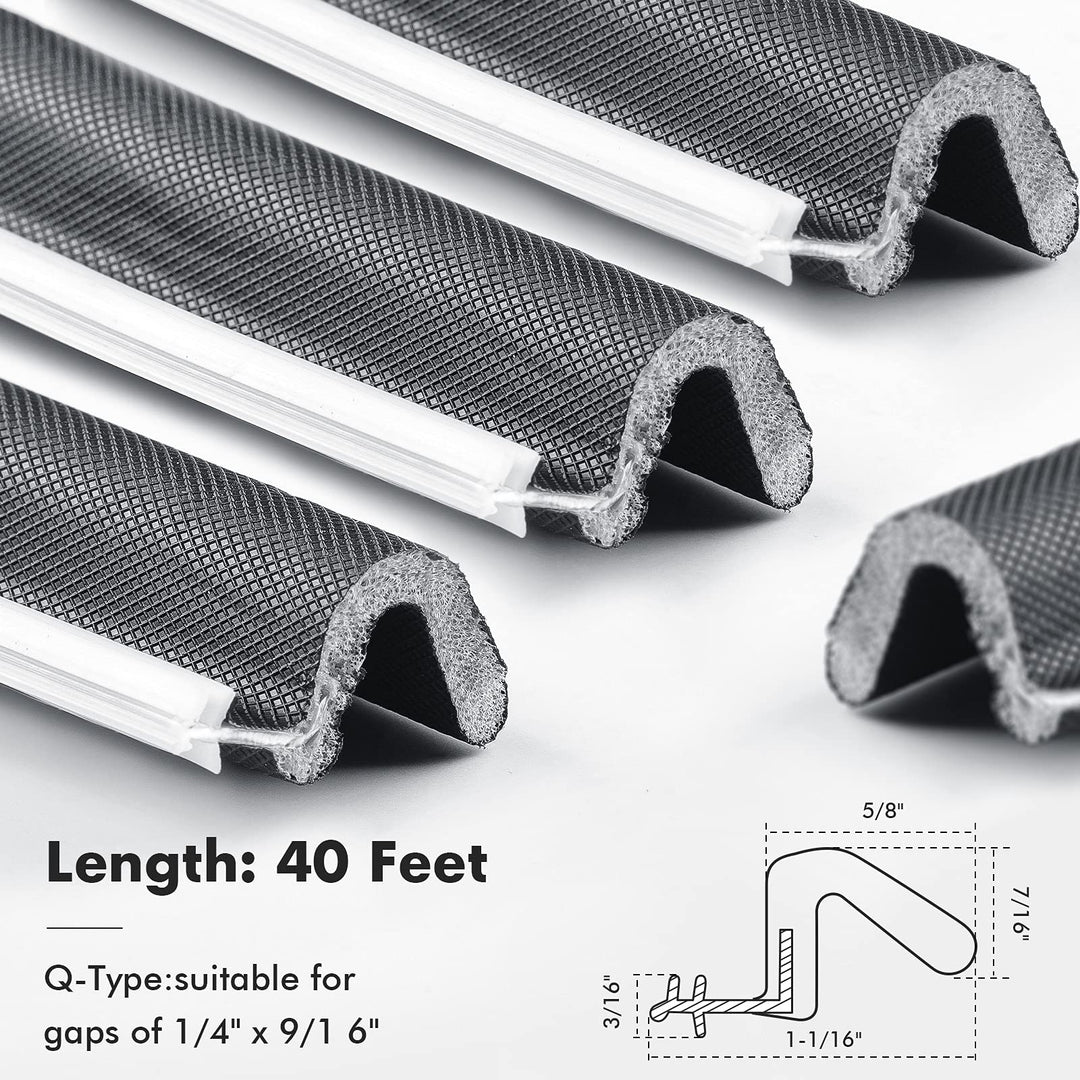 BBTO Door Weather Stripping Seal Winter Windows Kerf Soundproof Strip V-Shaped Q Foam Weather Stripping Door Frame for Card Slot Large Gap and Easy Installation(40 Feet,Black)