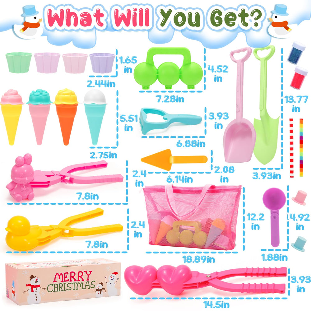 Snow Toys for Kids Outdoor, 28Pcs Duck Snowball Maker Tool with Mesh Bag Ice Cream Toy Cake Snow Shovel, Beach Sand Winter Toys Stocking Stuffers Travel Essentials Gifts