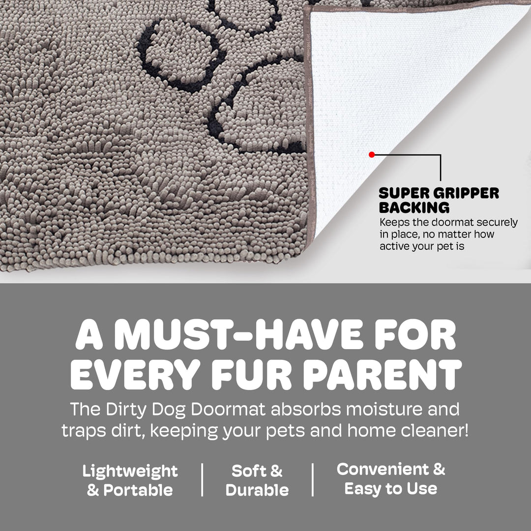 Dirty Dog Doormat - Fast Drying Rug with Super Gripper Backing for Clean Floors - Super Absorbent and Machine Washable Mat for Muddy Paws - Grey