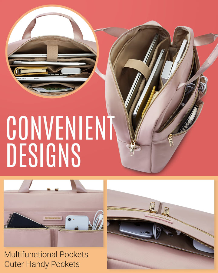 Laptop Bag, 15.6 Inch Business Briefcase,Water-Repellent Shoulder Messenger Bag,Computer Bag Work Office Travel,Pink