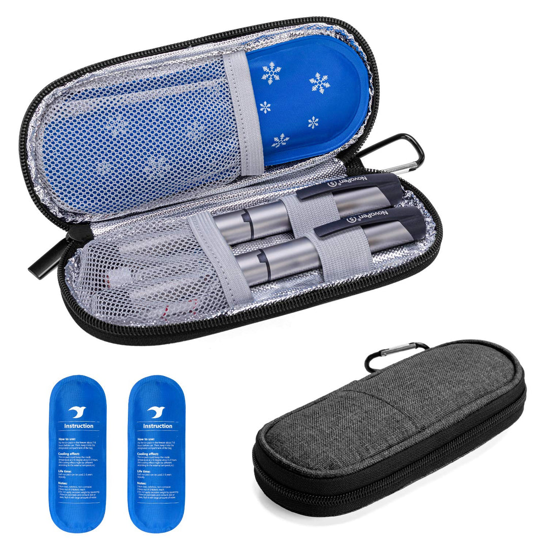 Yarwo Insulin Cooler Travel Case, Diabetic Medication Organizer with 2 TSA Approved Ice Packs for Insulin Pens and Other Diabetic Supplies, Gray