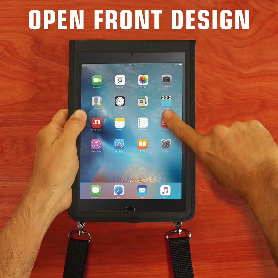 USA GEAR 7 Inch Tablet Case Sleeve Cover w/Open Front Design &amp; Carry Strap (Black) Compatible with Galaxy Tab E Lite 7, RCA Voyager 7, Supersonic 7, BLU Touchbook M7 Pro, More 7in Tablets