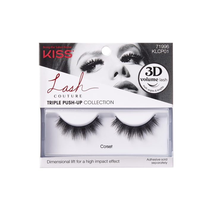 Lash Couture Triple Push Up Collection, 3D Volume False Eyelashes with Triple Design Technology, Multi-Angles &amp; Lengths, Cruelty-Free, Contact Lens Friendly, and Reusable, Style Corset, 1 Pair