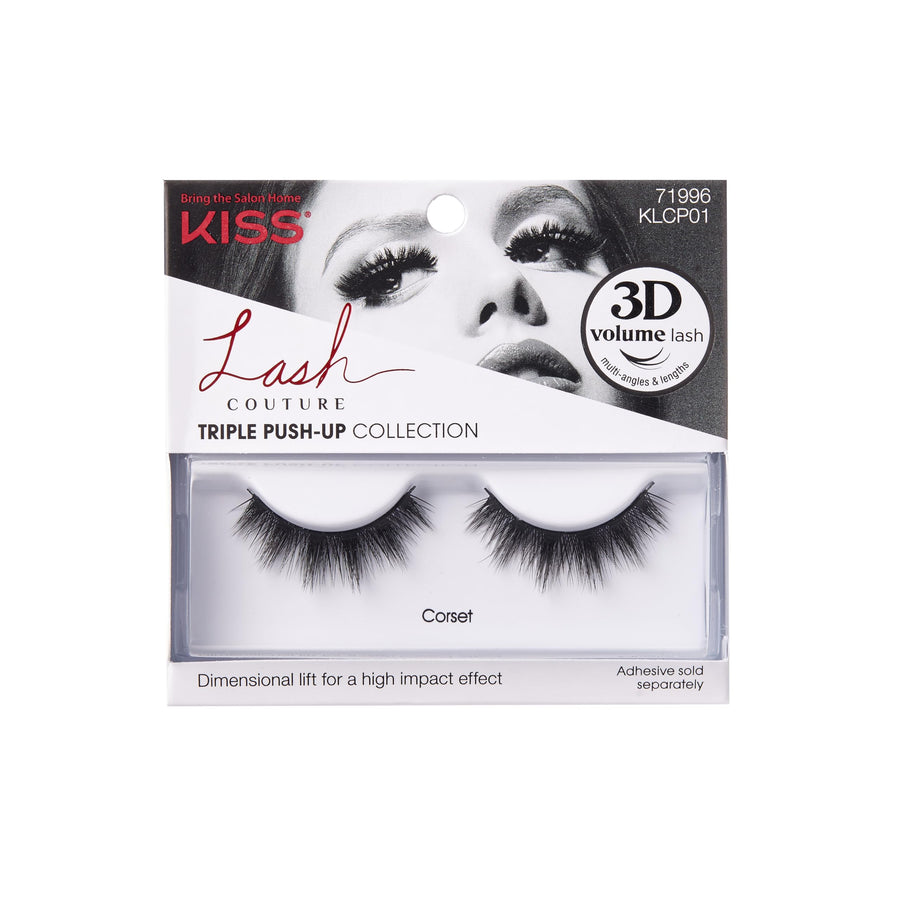 Lash Couture Triple Push Up Collection, 3D Volume False Eyelashes with Triple Design Technology, Multi-Angles & Lengths, Cruelty-Free, Contact Lens Friendly, and Reusable, Style Corset, 1 Pair