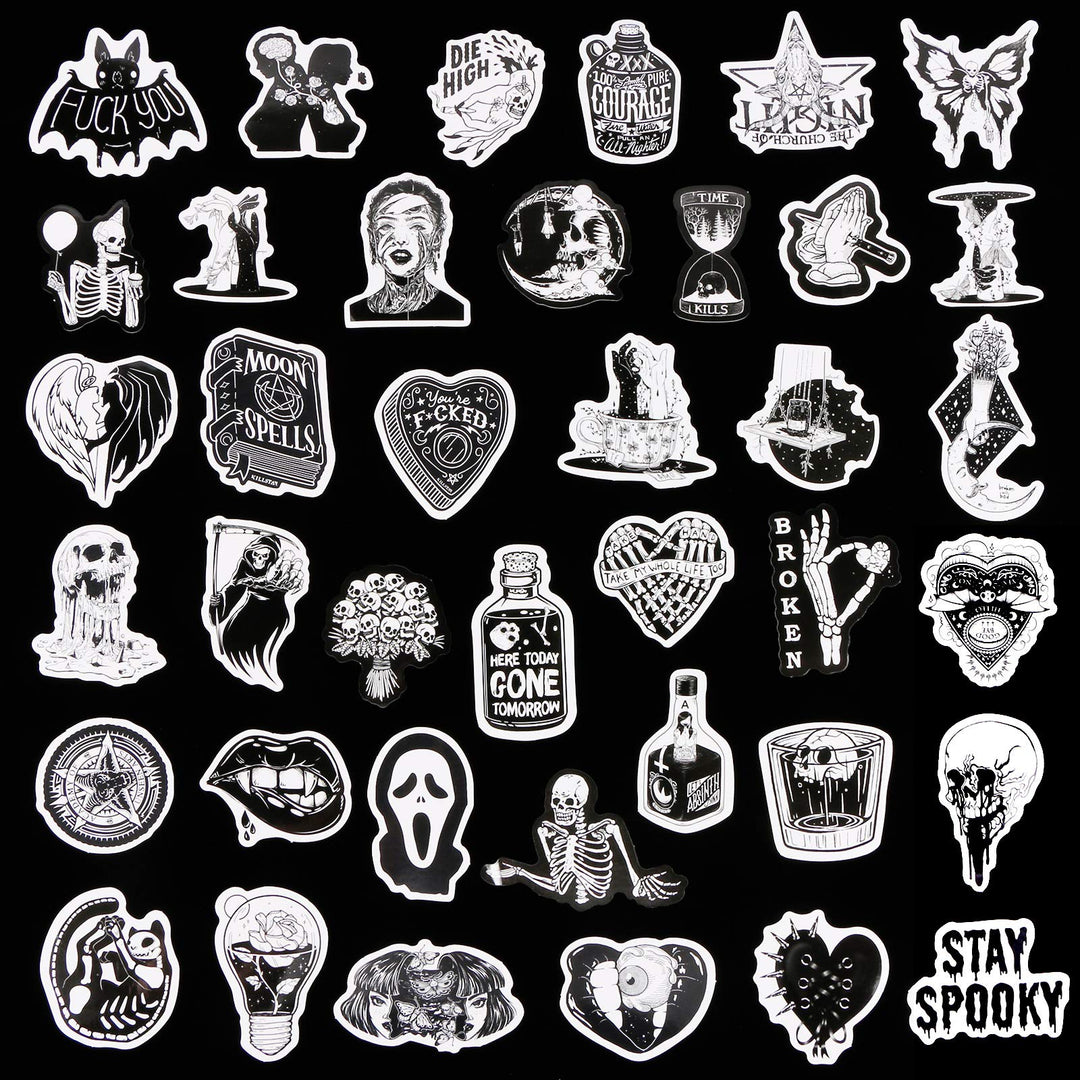 150 PCS Cool Gothic Stickers for Water Bottle Laptop Skateboard Notebook,Black White Skull Stickers for Teens Kids Girls Boys Adults,Trendy Waterproof Decals for Phone Computer Car Bicycle