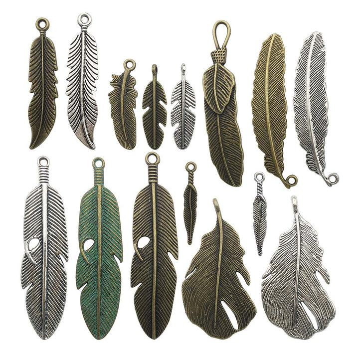 Samanter 100g Feather Charms Collection - Antique Silver Bronze Patina Big Goose Bird Plume Plumage Pinion Wing Feather Metal Pendants for Jewelry Making DIY Findings (HM17)