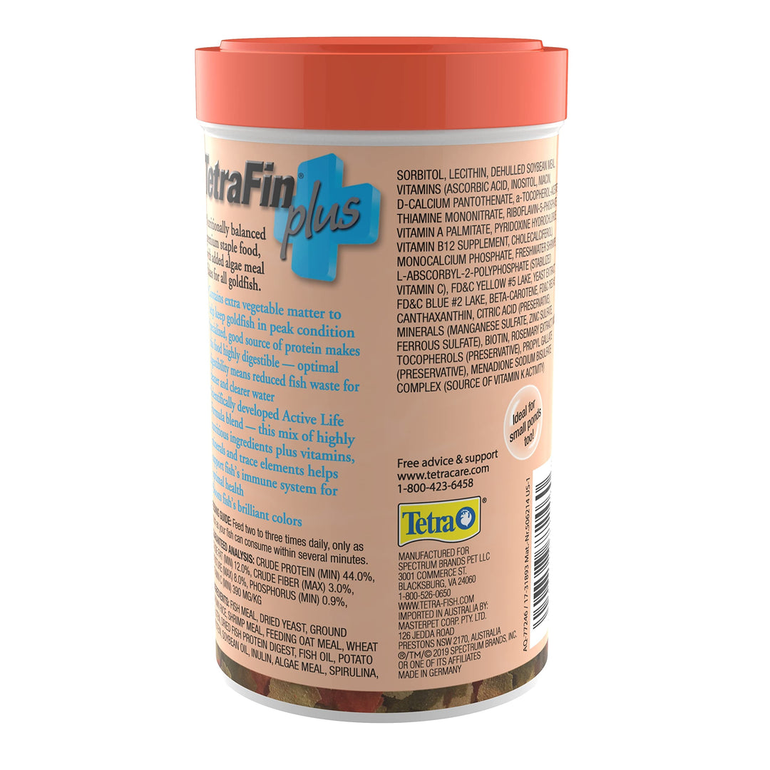 Fin Plus Goldfish Flakes 2.2 Ounces, Balanced Diet, With Algae To Promote Health,Oranges
