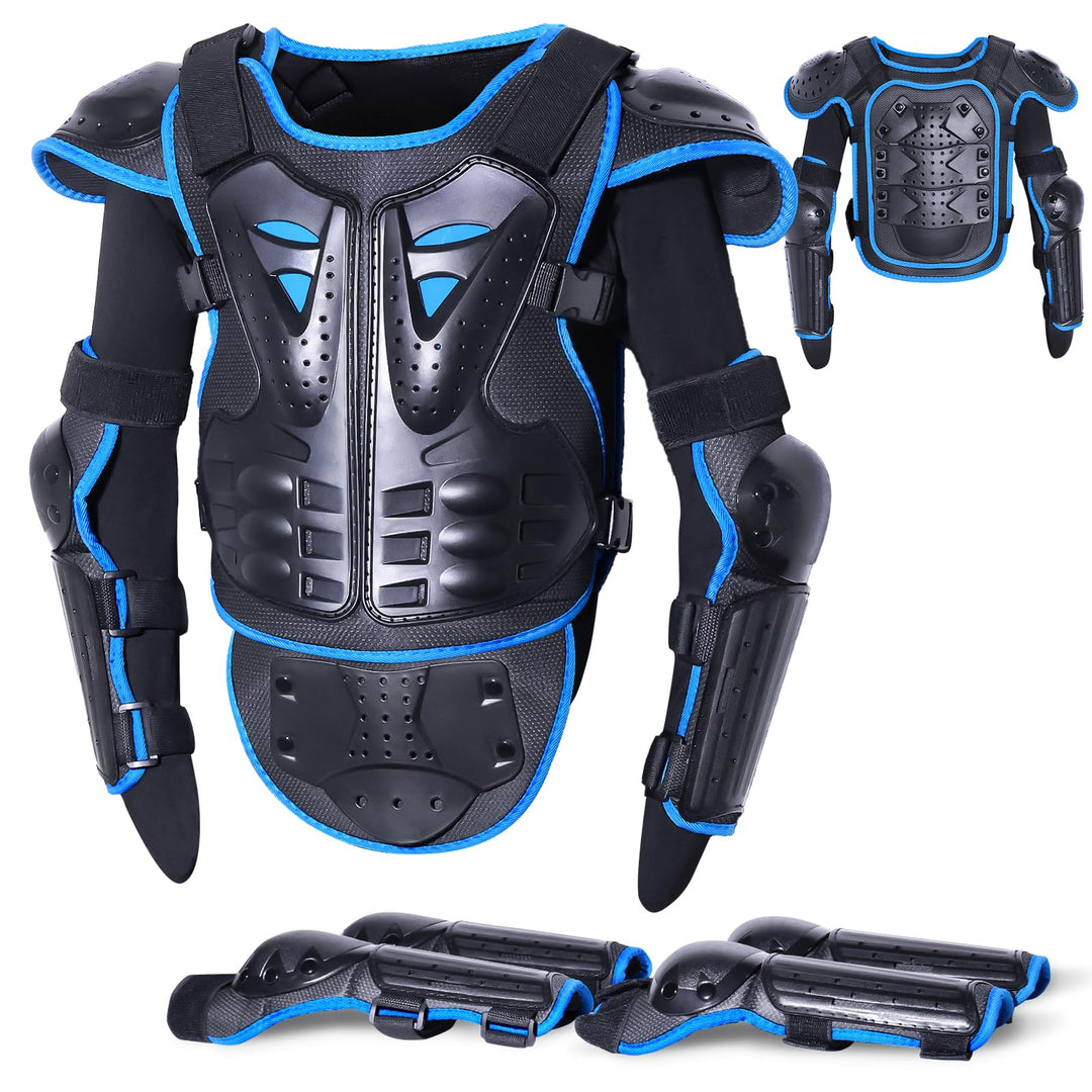 Upgraded Kids Motorcycle Armor Suit Teen Dirt Bike Gear Riding Protective Set for Cycling, Skateboarding, Skiing, Skating, Off-Road (Blue)