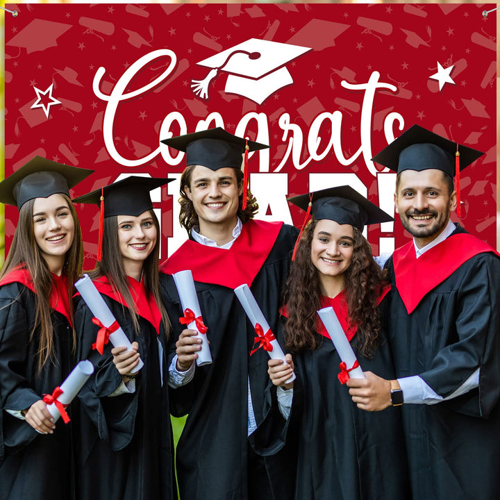Graduation Decorations Graduation Backdrop Banner Class of 2024 Graduation Backdrop Grad Background for Graduation Party Photo Studio Props Decoration Sign Supplies, 72.8 x 43.3 Inch(Red)